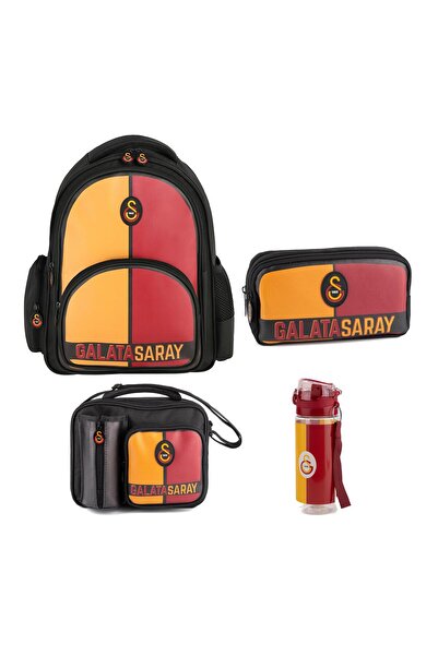 Galatasaray Lisanslı Parçalı Suni Deri Okul Sırt Çanta Seti 4 Lü Çanta Seti