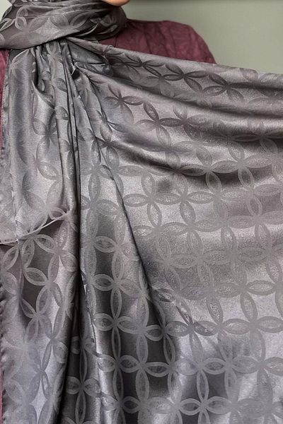 Sultan Eşarp Sultan Jacquard Shawl - Flower Pattern - Slj001-18 - Anthracite