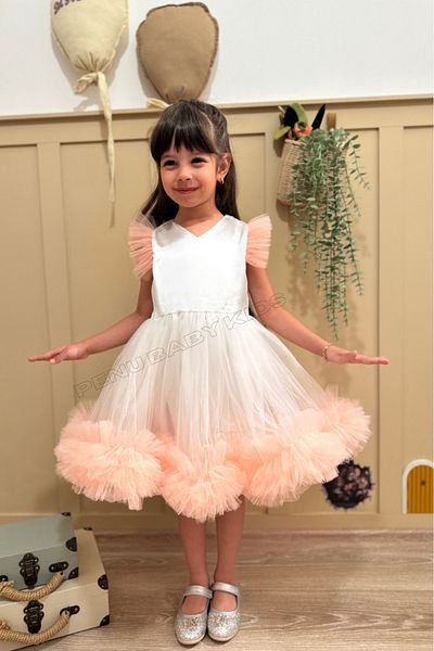 penu baby kids Salmon Carnival Detailed Short Sleeve Baby Girl Dress
