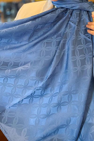 Sultan Eşarp Sultan Jacquard Shawl - Flower Pattern - Slj001-03 - Blue