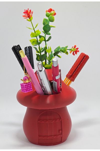 CEVİZ DİZAYN Walnut Design Sima Mushroom Pen Holder Floral Three Compartment Organizer