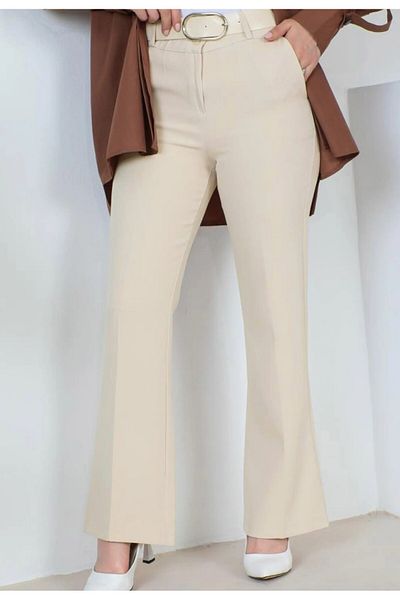 hk Women's Flare Leg, Palazzo, Cream Pants.