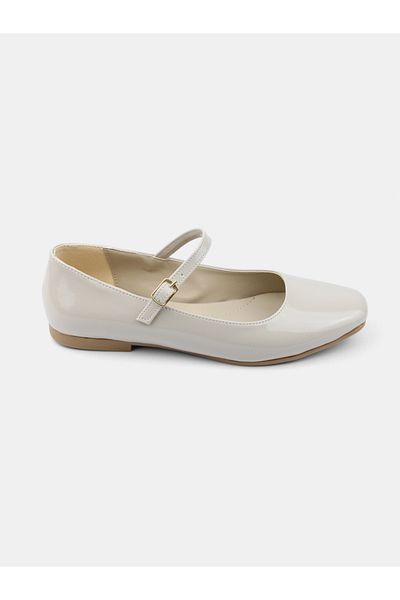 MAGGIO Women's Beige Patent Leather Single Strap Mary Jane Ballerina Comfortable Sole Narrow Fit Take One Size Larger