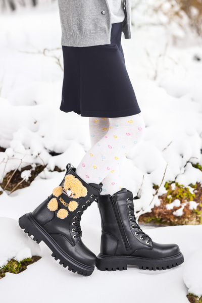 KARAMAZI Stanko Ayıcıklı Fermuarlı Kız Çocuk Günlük Bot Ayakkabı