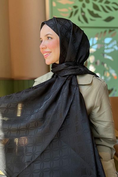 Sultan Eşarp Sultan Jacquard Shawl - Flower Pattern - Slj001-01 - Black
