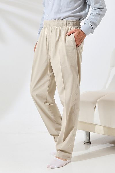 semazen Men's Cream Relaxed Cut Elastic Waist Linen Hajj and Umrah Shalwar Trousers