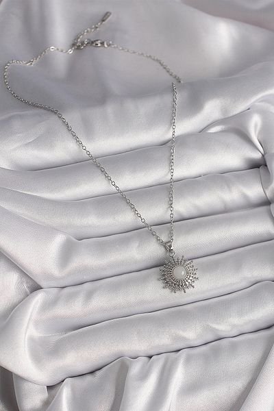 Skygo 316L Steel Silver Color Chain White Enameled Sun Model Women's Necklace - Tj-Bko9719
