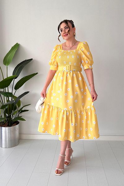 MaziButik Papatya Gipeli Ayrobin Dress Yellow