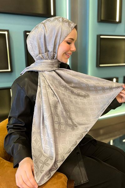 Sultan Eşarp Sultan Jacquard Shawl - Flower Pattern - Slj001-16 - Gray