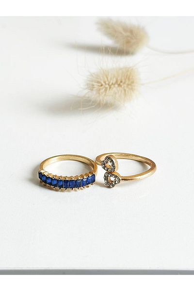NevoAccessory Set of 2 Steel Rings with Blue Stone Heart