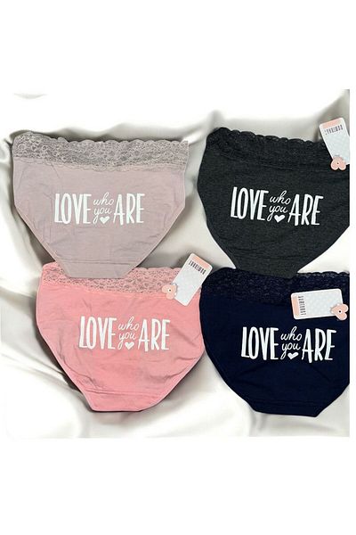 Dominant Set of 4 Lace Women's Panties - Gray/Pink/Mink/Navy Blue