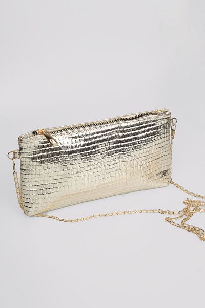 Defnella Women's Shiny Gold Crocodile Evening Dress Clutch Portfolio and Cross Chain Shoulder Bag
