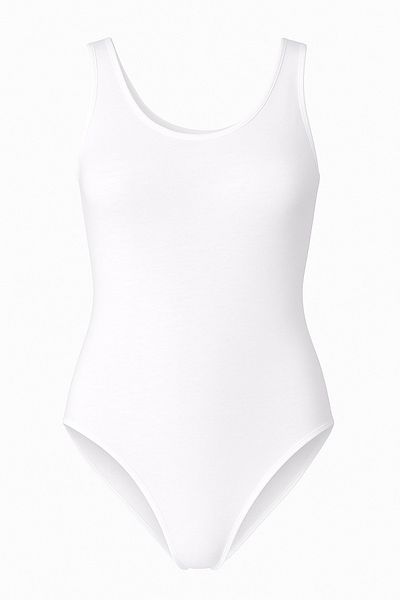 QKK Body din bumbac, lycra, pieptănat, cu bretele groase, alb-negru, din 2 piese
