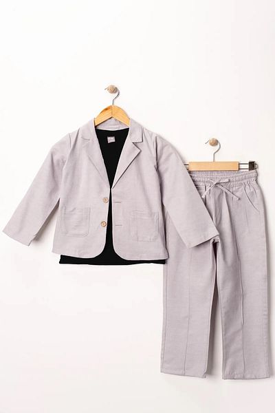 voyyo kids baby Boy's Linen Jacket Summer Thin 3 Pieces Stylish 2-3-4-5-6-7-8-9-10 Years Old Holiday Suit