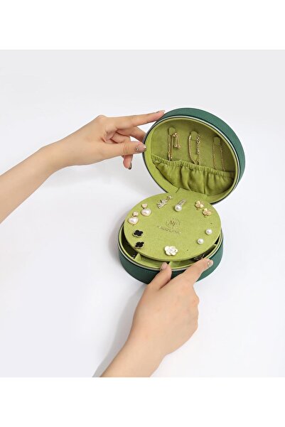 L'oreal صندوق منظم مجوهرات دائري للسفر من L’elefante مزود بمرآة - تخزين متعدد...