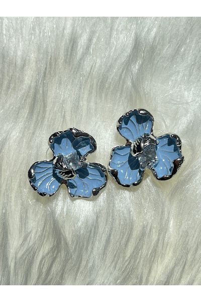 Lavienta Silver Blue Flower Model 2.5 cm Large Vip Earrings