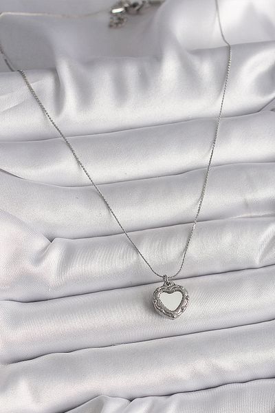 Skygo 316L Steel Silver Color Chain Mirrored Heart Model Women's Necklace - Tj-Bko9785