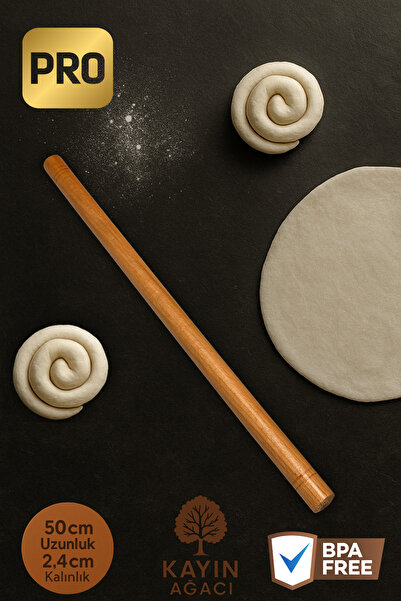 Ülgenev 1 Adet Vernikli 50 CM Profesyonel Kayın Ağacı Hamur Şekillendirici Oklava – Kalın 2,4 CM Çap