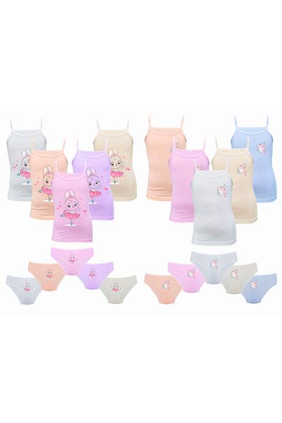 Onurel Girl's 10 Pack Dolphin & Rabbit Printed Lycra Cotton Undershirt Panties Set