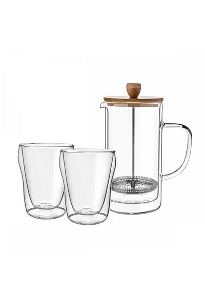 FLORINA Set de infuzor și 2 pahare Malachit, pereți dubli, infuzor de 1 litru, sticlă de 320 ml