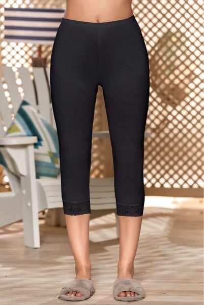 Raysoré Women's Black Shiny Slim Leggings (Lace Bottom)