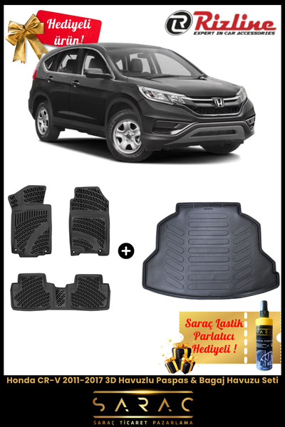 Rizline Honda CRV 2011-2017 Havuzlu Paspas & Bagaj Havuzu Seti+HEDİYELİ!