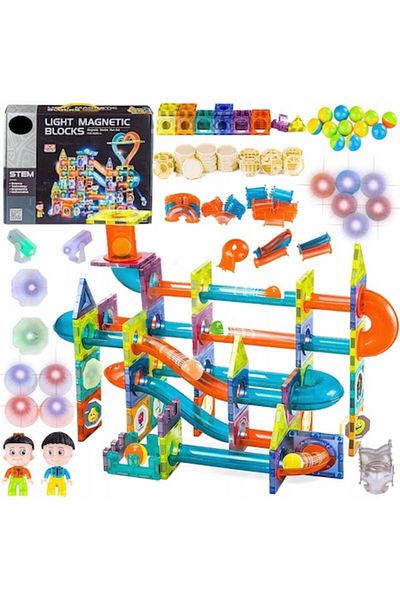 indiggo Magic Light Magnetic Construction Set with 252 Pieces, Glows in the Dark, Strong Magnets, Ball Track