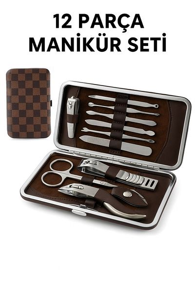 keyfisepet en keyifli sepet 12 Piece Nail Care Set – Stainless Steel Manicure Pedicure Set – with Leather Case Bag