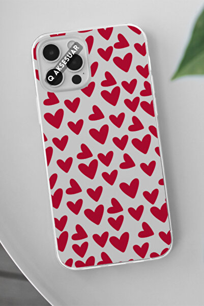 Q Aksesuar Samsung Galaxy Note 10 Lite Uyumlu Kırmızı Kalp Tasarımlı Şeffaf T...