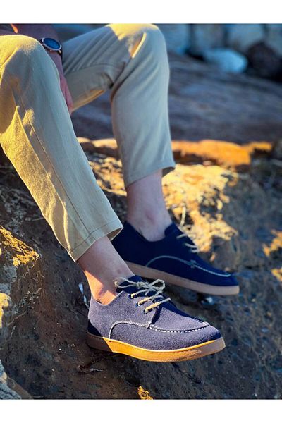 BOA Kb X5 Navy Blue Suede Lace-Up Casual Men's Shoes