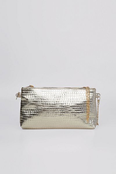 Defnella Women's Shiny Gold Crocodile Evening Dress Clutch Portfolio and Cross Chain Shoulder Bag