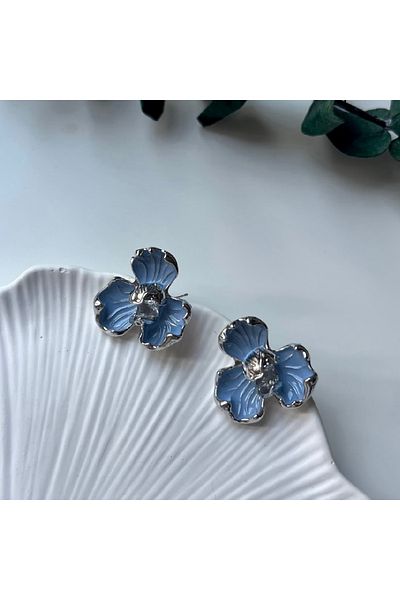 Lavienta Silver Blue Flower Model 2.5 cm Large Vip Earrings