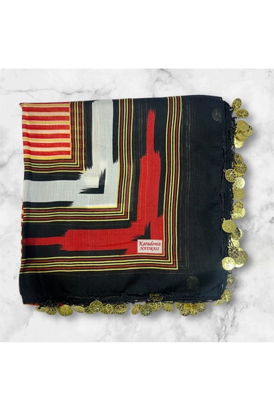 MODA Black Sea Souvenir Sequin Writing Shawl