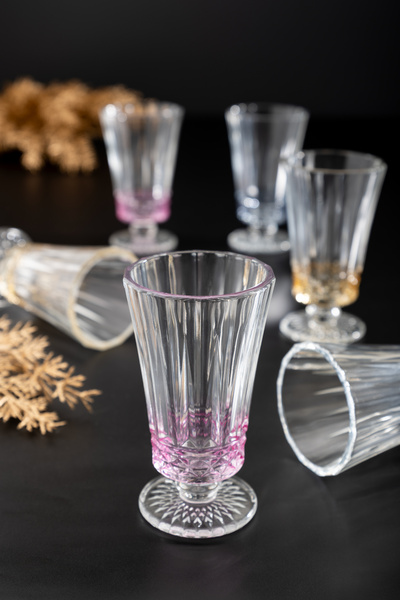 MEST 3 Renk Mela 6’lı Ayaklı Kahve Yanı Su Bardağı Seti - 125 cc Özel Desenli...