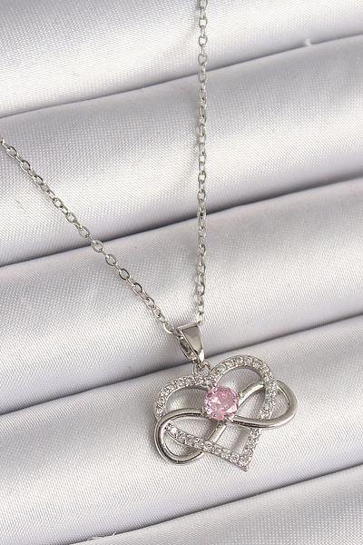 Skygo 316L Steel Silver Color Chain Zircon Stone Infinity Heart Model Women's Necklace - Tj-Bko9864