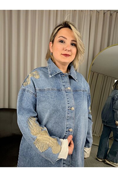 Ghisa Bird Embroidered Stone Buttoned Double Denim Suit 25Ygstkm3951 Blue