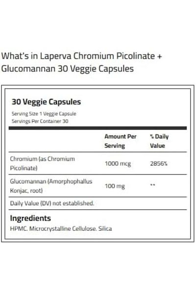 Laperva Chromium Picolinate + Glucomannan, 30 Veggie Capsules, Appetite Control & Blood Sugar Support