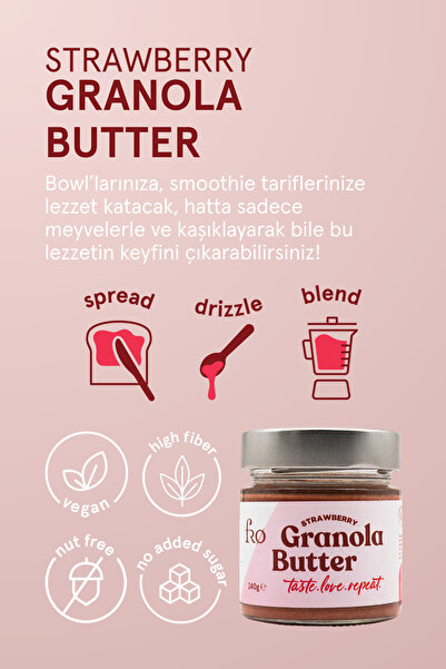 FRO 2'li Granola Butter Original Ve Çilekli Glutensiz Şekersiz Vegan Sürülebilir Kahvaltılık 2x240gr