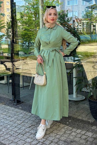 Tesettür Diyarı Φόρεμα Hijab από ύφασμα Tricot με λεπτομέρεια με κορδόνια