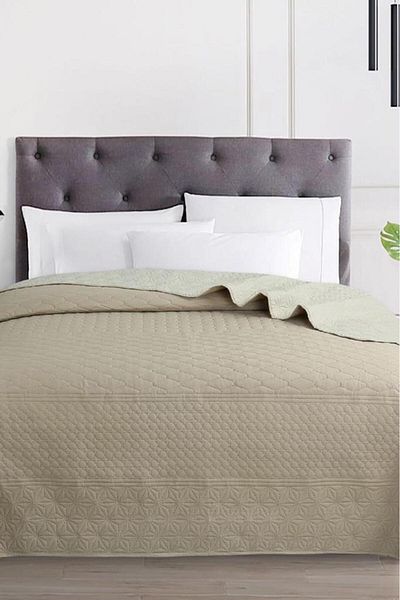 Çeyiz Diyarı Ultrasonic Quilted Doremi Double Sided Double Bed Cover Beige