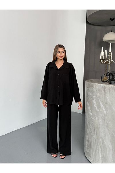 BEJNA Women's Black Oversize Modal Shirt Pants Set