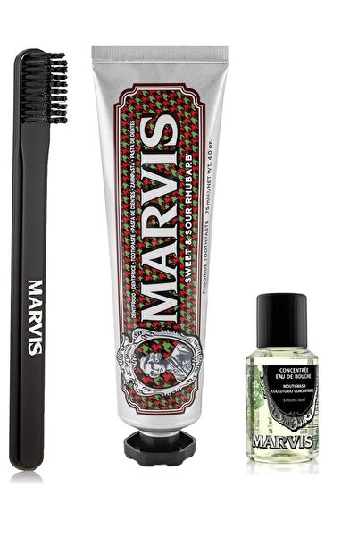 Marvis Sweet & Sour Rhubarb Diş Macunu 75 ml Orta Sert Diş Fırçası Konsantre Ağız Gargarası 30 M