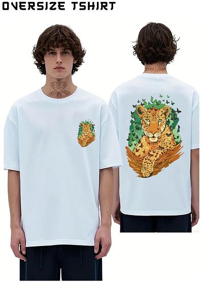 ZOKAWEAR Nature-Tiger-Butterfly-Forest Back Printed Oversize T-Shirt