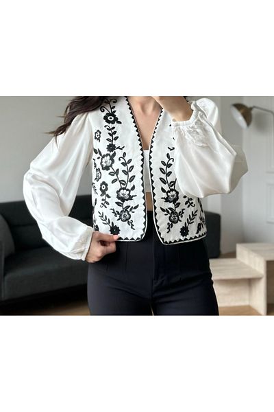 ESQ Long Sleeve Embroidery Pattern Cardigan
