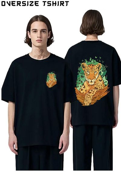 ZOKAWEAR Nature-Tiger-Butterfly-Forest Back Printed Oversize T-Shirt