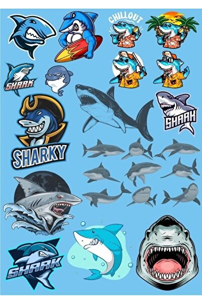 Reysa Tasarım مجموعة ملصقات القرش - 3 17 قطعة للهاتف والكمبيوتر اللوحي والكمب...