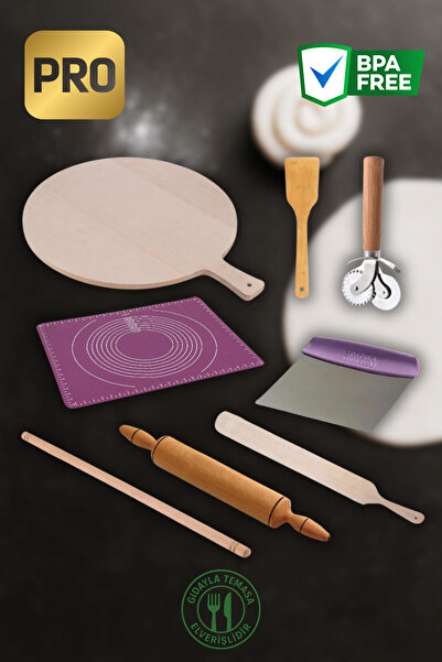 Ülgenev Süper Hamur Açma Seti Bazlama Tahtası, Spatula, Mat, Merdane, Oklava,...