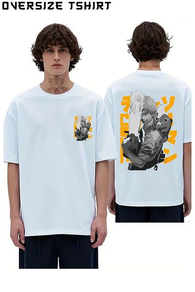 ZOKAWEAR Chainsaw Man Denji and Pochita Custom Back Printed Oversize T-Shirt