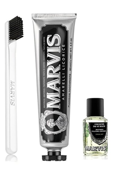 Marvis Meyankökü Özlü Diş Macunu 85 ml Yumuşak Diş Fırçası Konsantre Ağız Gargarası 30 ml