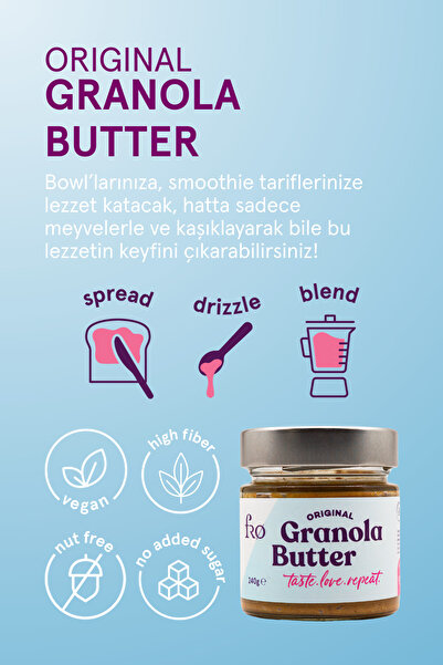 FRO Granola Butter Original Glutensiz Şekersiz Vegan Sürülebilir Ezme Katkısız 240gr